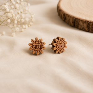 Handcrafted Wooden Radha Engraved Flower Stud Earrings for Women