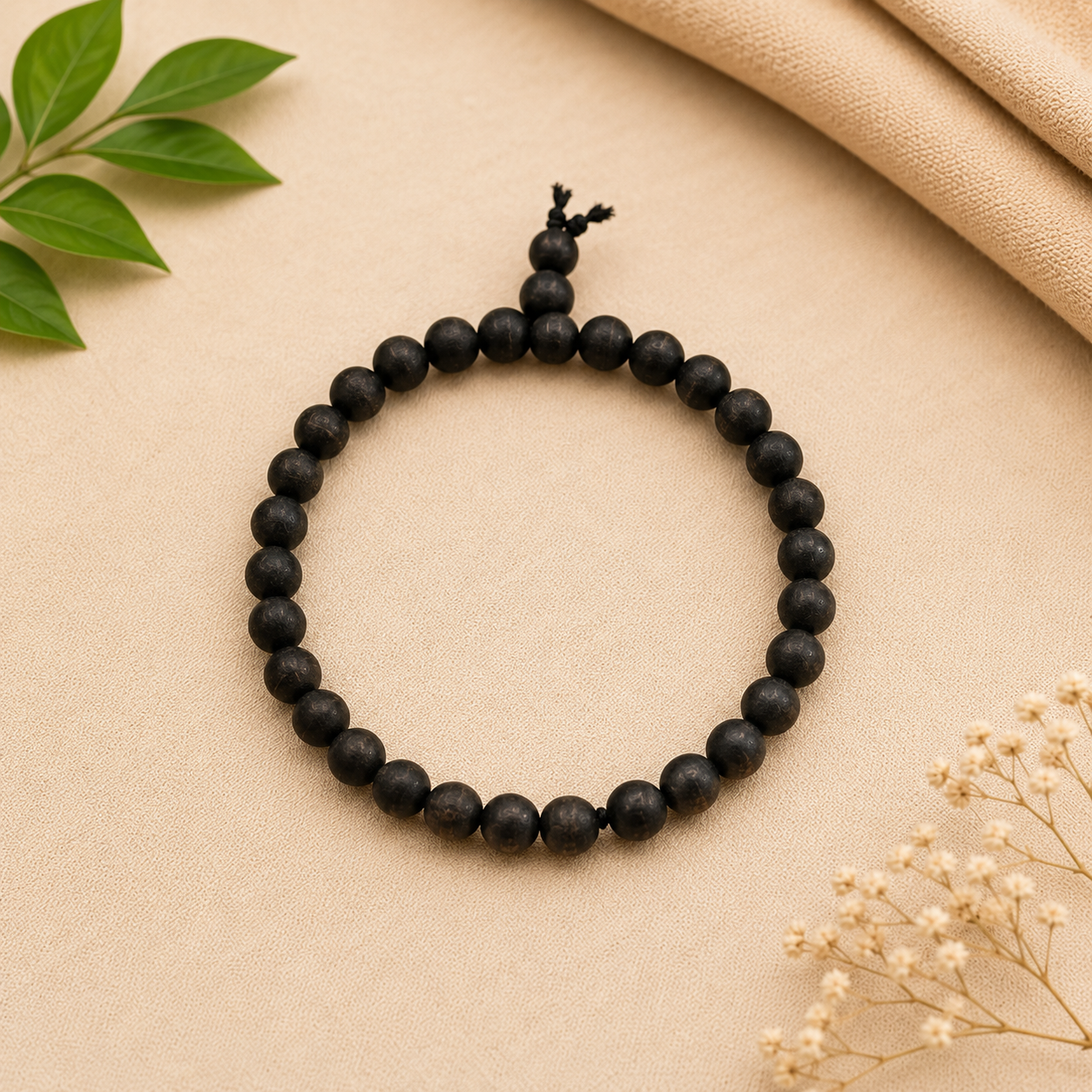 Natural Black Wooden Bead Adjustable Bracelet for Men & Women