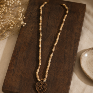 Wooden Radha Engraved Heart Pendant Kanthi Mala for Men & Women