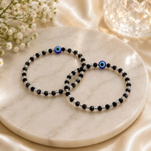 Kids Black & Clear Crystal Evil Eye Najariya Bracelet Set (Pair of 2)