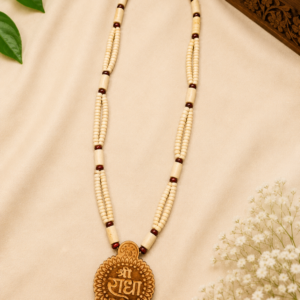 Wooden Shree Radha Lotus Pendant Kanthi Mala for Men & Women