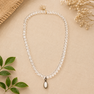 Original Sphatik Crystal Mala with White Gemstone Pendant