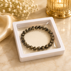 Natural Pyrite Stone Bead Bracelet with Premium Display Box