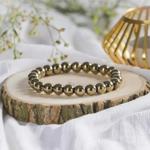 Golden Pyrite Bracelet 8mm Stretchable Bracelet - Money Magnet For Men & Women Pyrite for Prosperity, Abundance & Manifestation