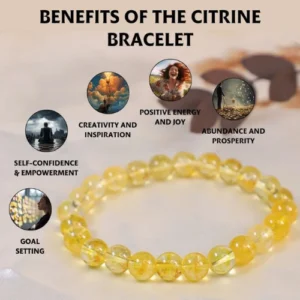Original Yellow Citrine Bracelet for Men and Women - Natural Energised Bead Stone Crystal Bracelet for Money, Success, and Good Luck - 8MM Beads