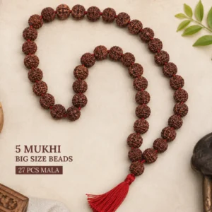 Pure 5 Mukhi Rudraksha Mala (17-20mm, Big Size, 27 Beads, Brown)