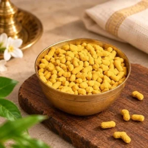 Product Title (Listing Title): Premium Yellow Chandan Dana (Granular Tilak) - Auspicious Ashtagandha Pellets for Daily Pooja