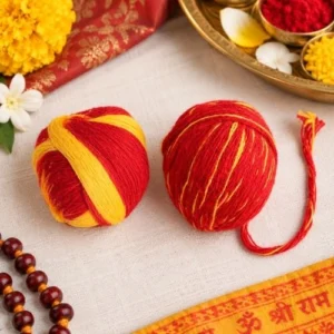 Premium Red & Yellow Kalawa (Mauli) Ball - Sacred Raksha Sutra Thread for Pooja & Rituals